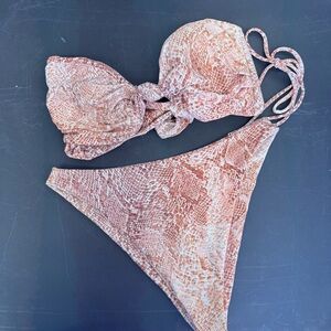 Skatie Pink and Tan Snake Print Bikini